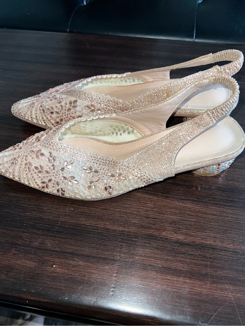 Embellished Rose Gold Pointed Slingback Flats - Picture 2 of 6